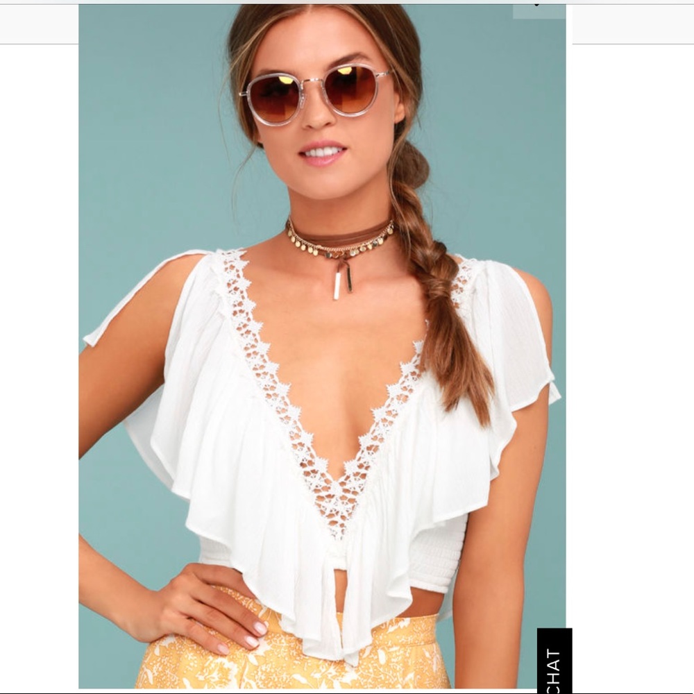 Lulu’s Saturday in the Park White Lace Crop Top